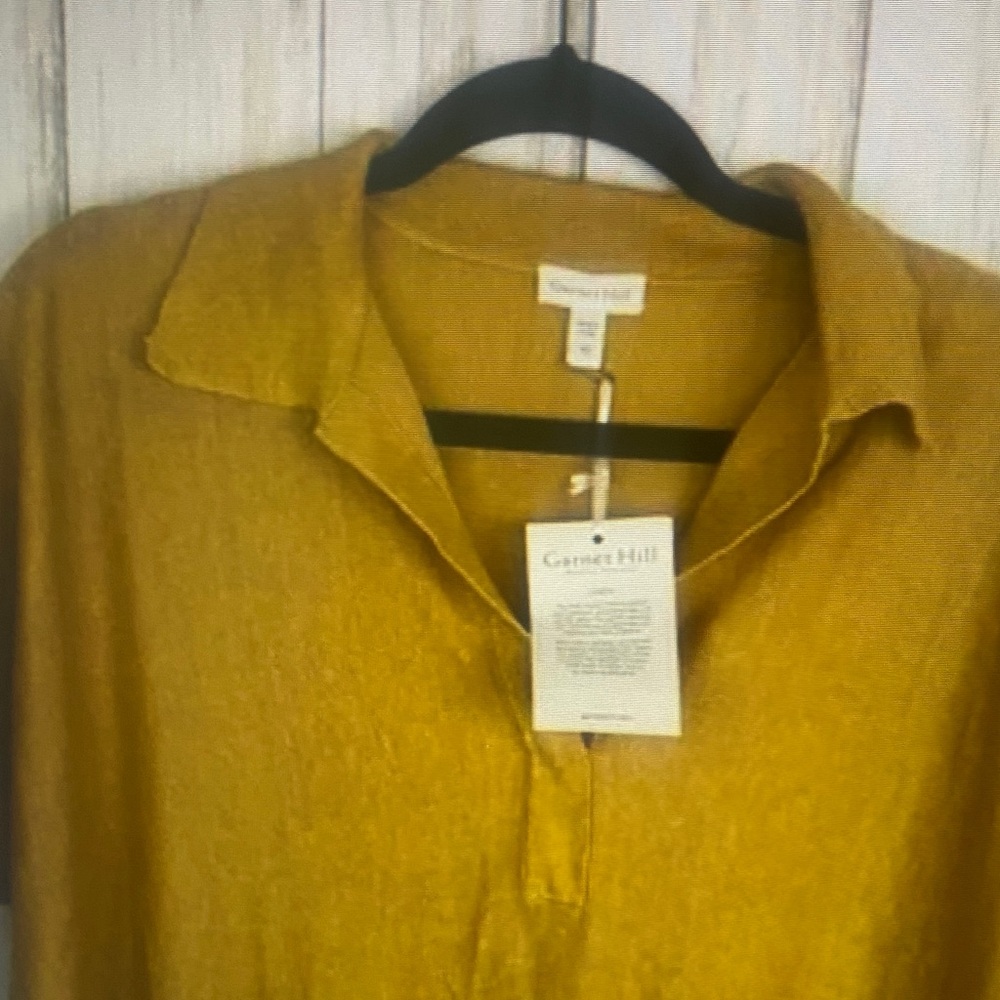 Garnet Hill 100% linen NWT Mustard Yellow Knit Sweater Top